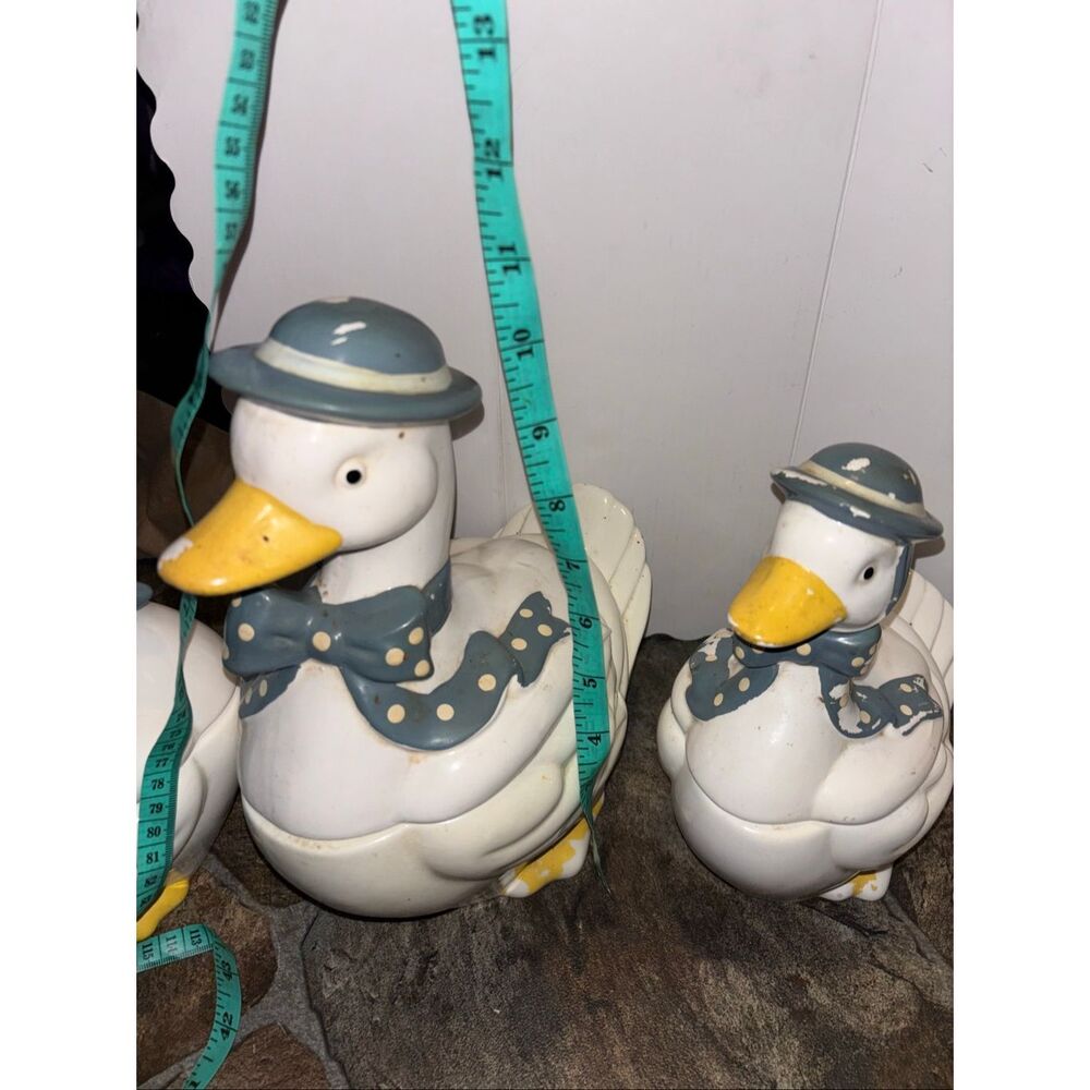 Vintage Goose Cookie jars Set 4 Blue Polka Dot Farmhouse Cottagecore - Picture 12 of 15